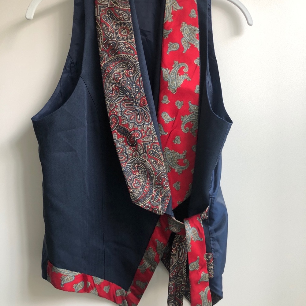 VTG Tie Scarf Navy Vest 70s or 80s Medium - Picture 2 of 9
